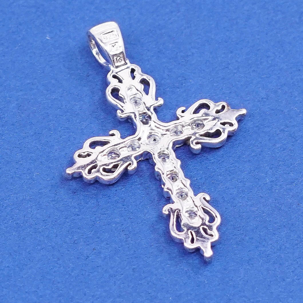 vtg Sterling silver handmade pendant, 925 cross w/ crystal