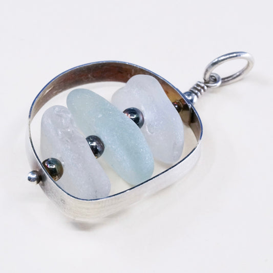 Vintage sterling 925 silver modern pendant with handmade artisan glass pendant