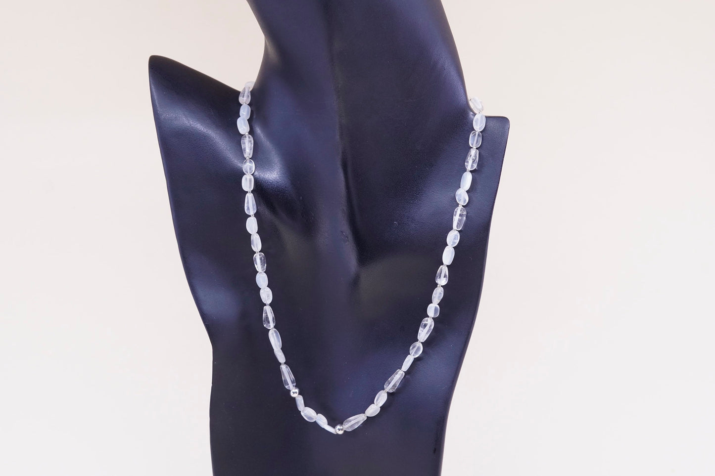 18”, handmade clear crystal beads necklace w sterling 925 silver toggle closure