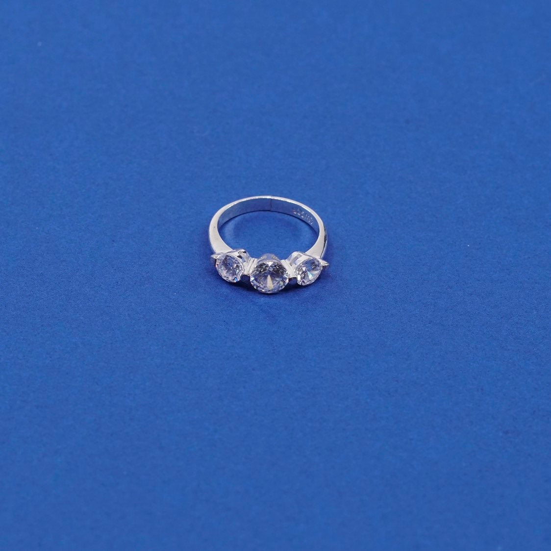sz 6.75, vtg Sterling silver handmade ring, 925 engagement ring w/ cz