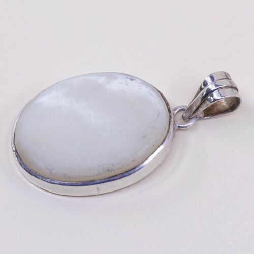 Vtg Sterling Silver Handmade Pendant W/ Oval Mop Inlay, Stamped 925