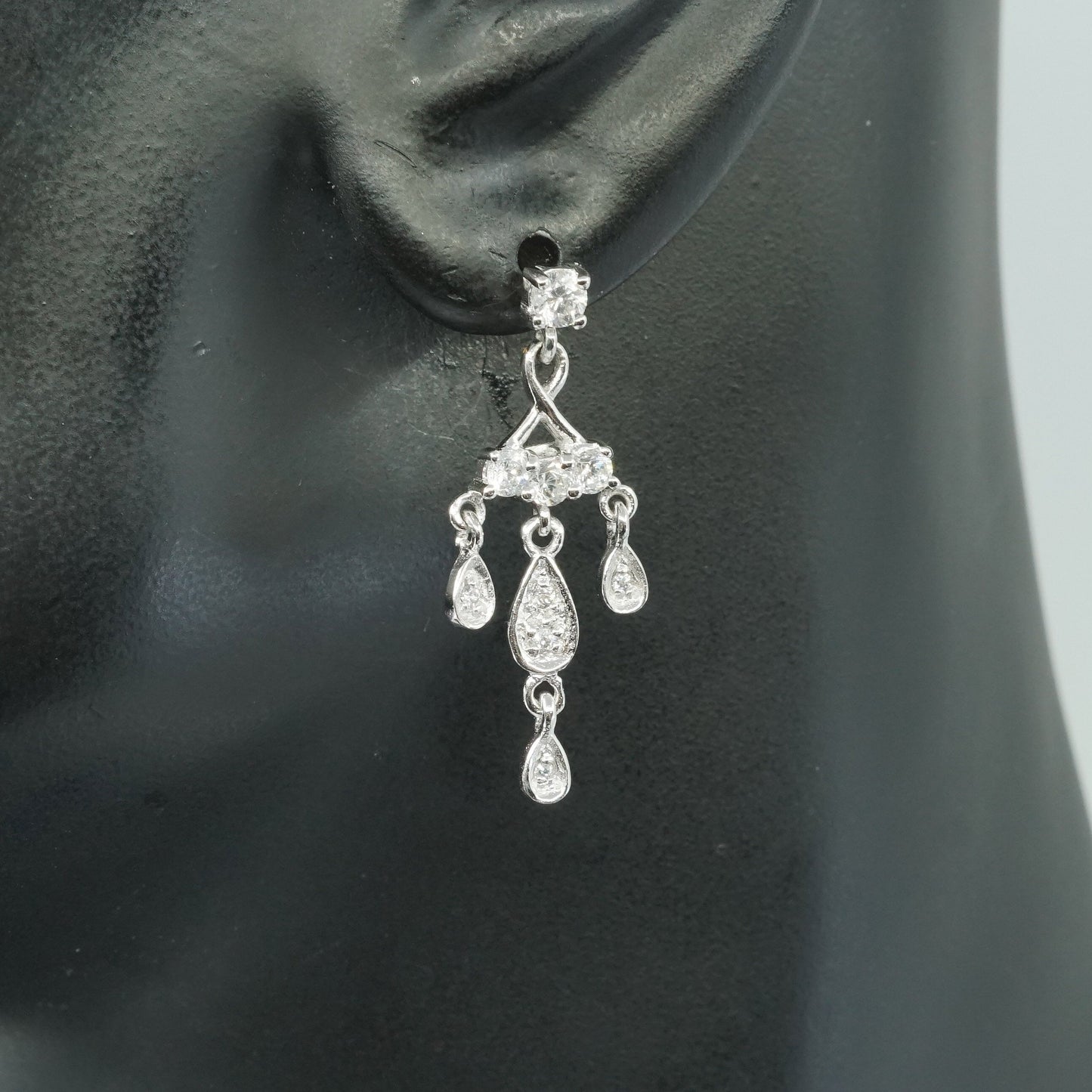 vtg sterling silver earrings, solid 925 silver with cz inlay, stamped 925