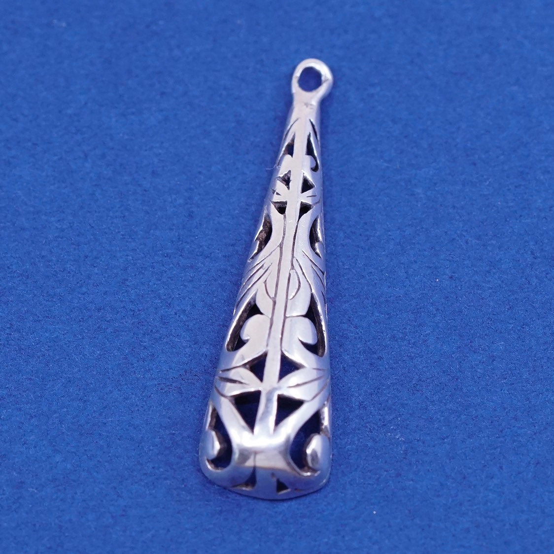 Sterling silver handmade pendant, 925 teardrop filigree charm, stamped 925