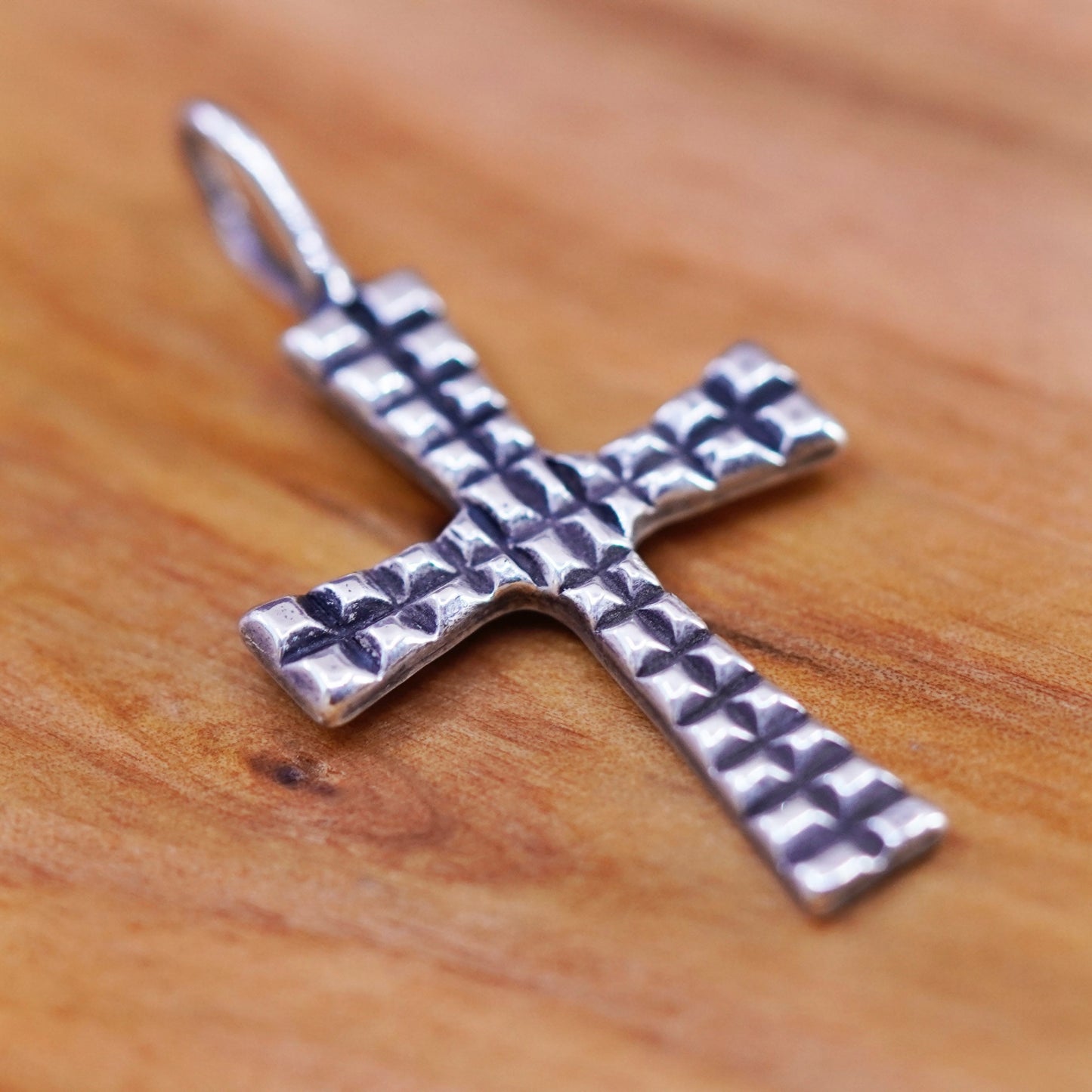 Vintage Sterling silver handmade pendant, 925 textured cross