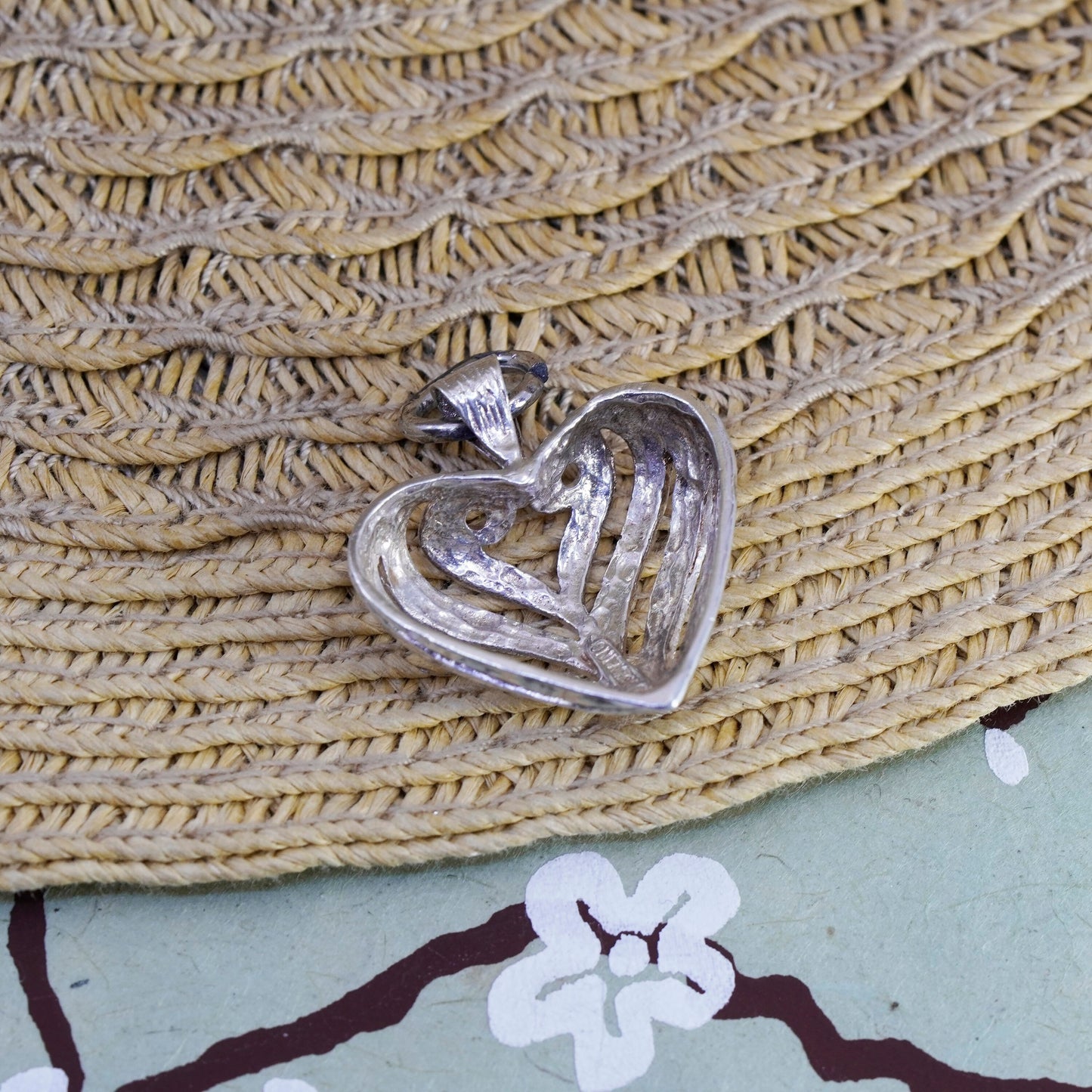 Vintage Sterling silver handmade pendant, 925 filigree heart pendant