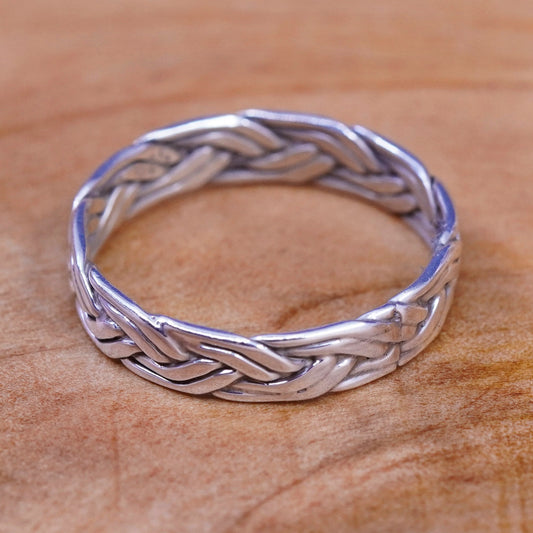 Size 6, vintage Sterling silver handmade ring, 925 braided woven band