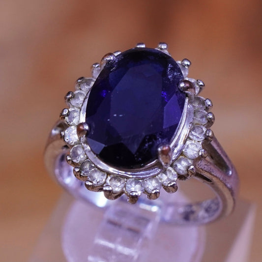 Size 7, vintage Sterling silver handmade ring, 925 with crystal and sapphire