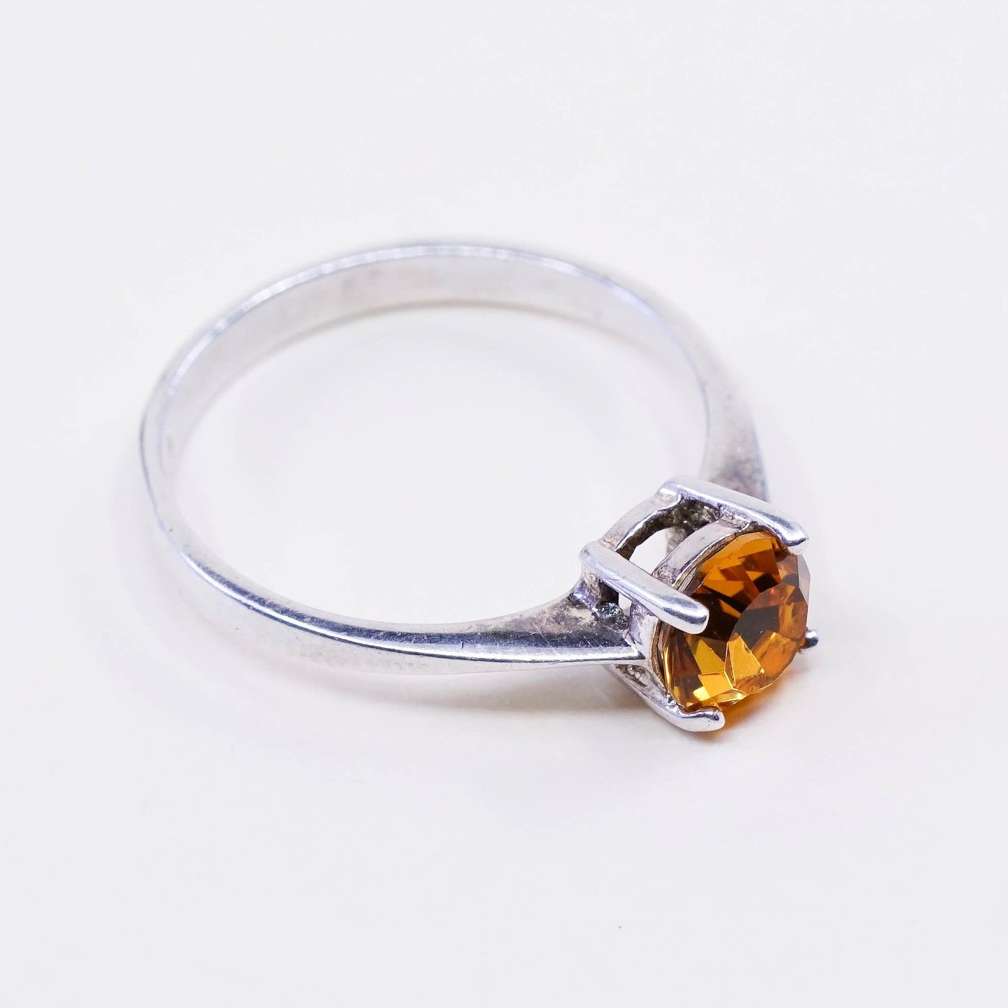 Size 7, vintage Sterling silver handmade ring, stackable 925 with citrine