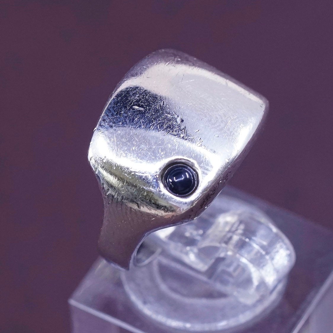 Size 6, vintage JAD Sterling silver ring, Modern 925 statement ring w/ jade