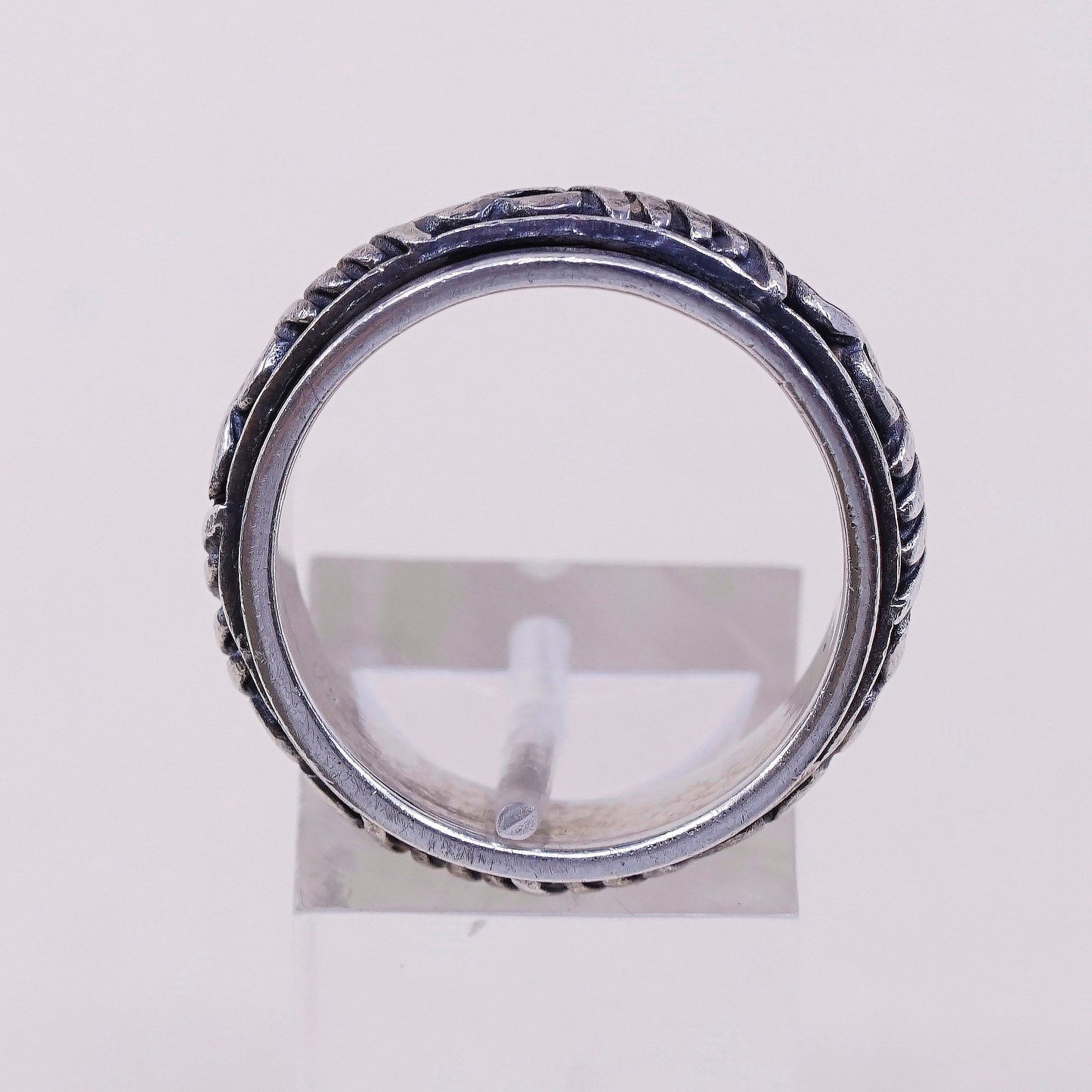 sz 10, vtg sterling silver handmade ring, 925 spinner roller band w/ cable