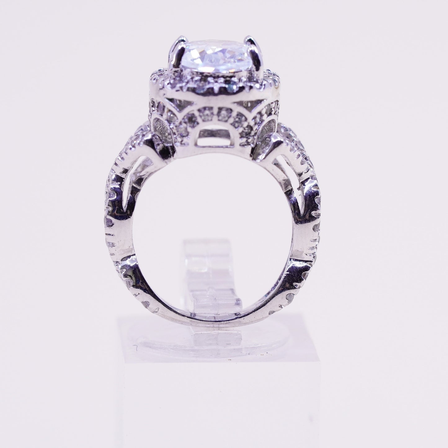 Size 4.75, Sterling silver ring, 925 silver round Swarovski crystal CZ cluster