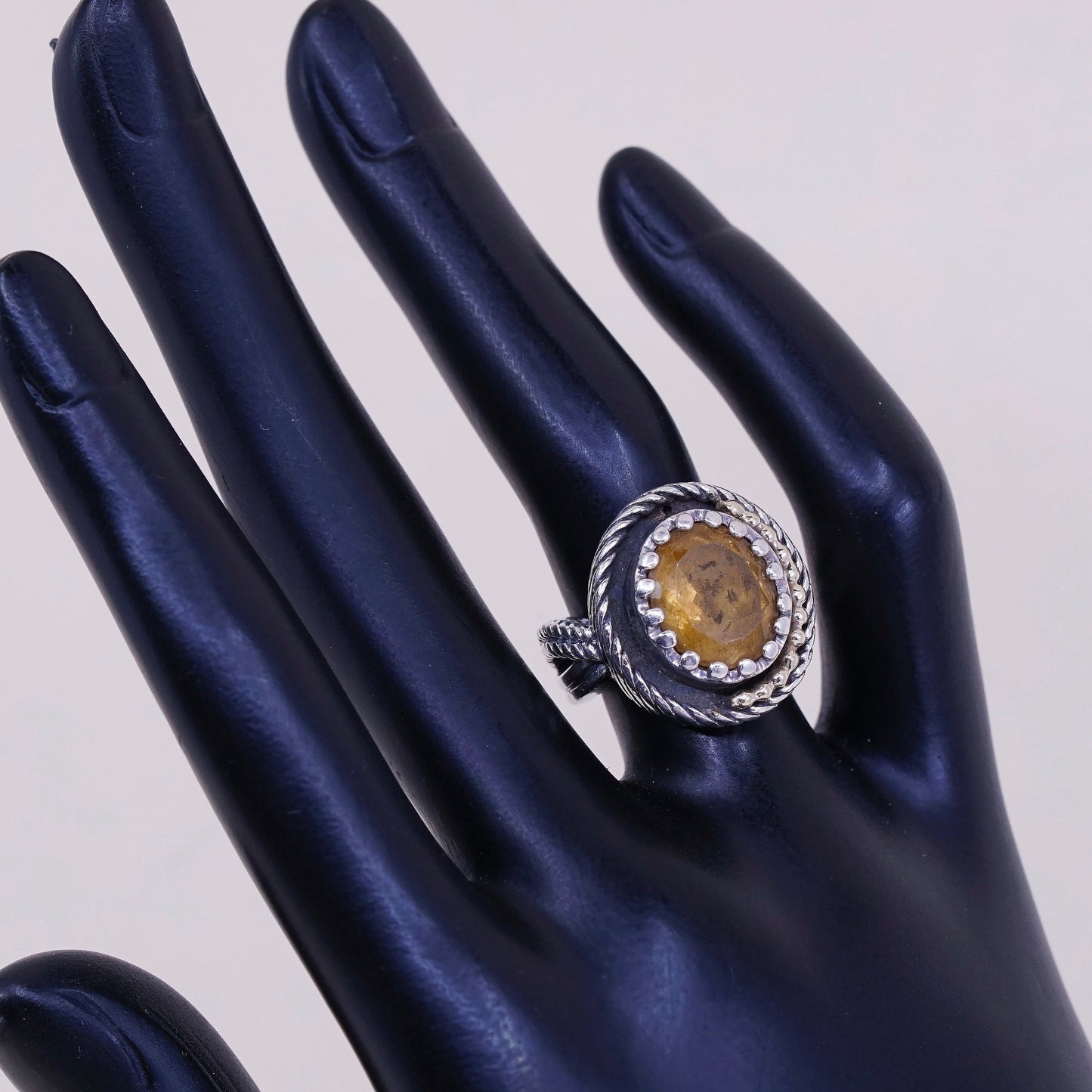Size 6, vtg PRG two Tone 14K gold trim w/ sterling 925 silver ring with citrine