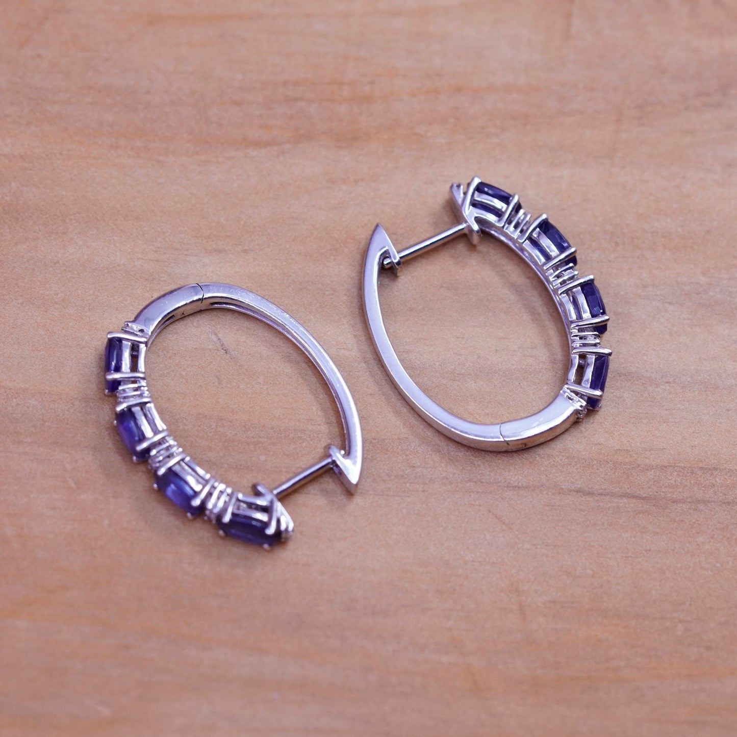 1”, vintage Sterling silver hoop earrings, 925 hoops with amethyst