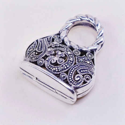 Vintage handmade sterling 925 silver handbag locket filigree charm pendant