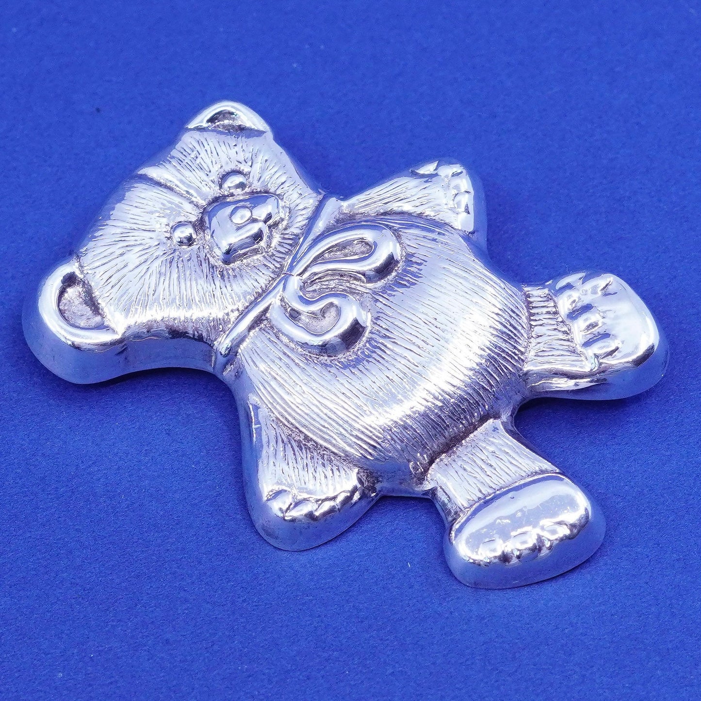 Vintage Sterling silver handmade brooch, 925 teddy bear pendant