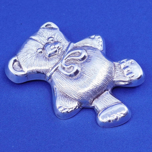 Vintage Sterling silver handmade brooch, 925 teddy bear pendant