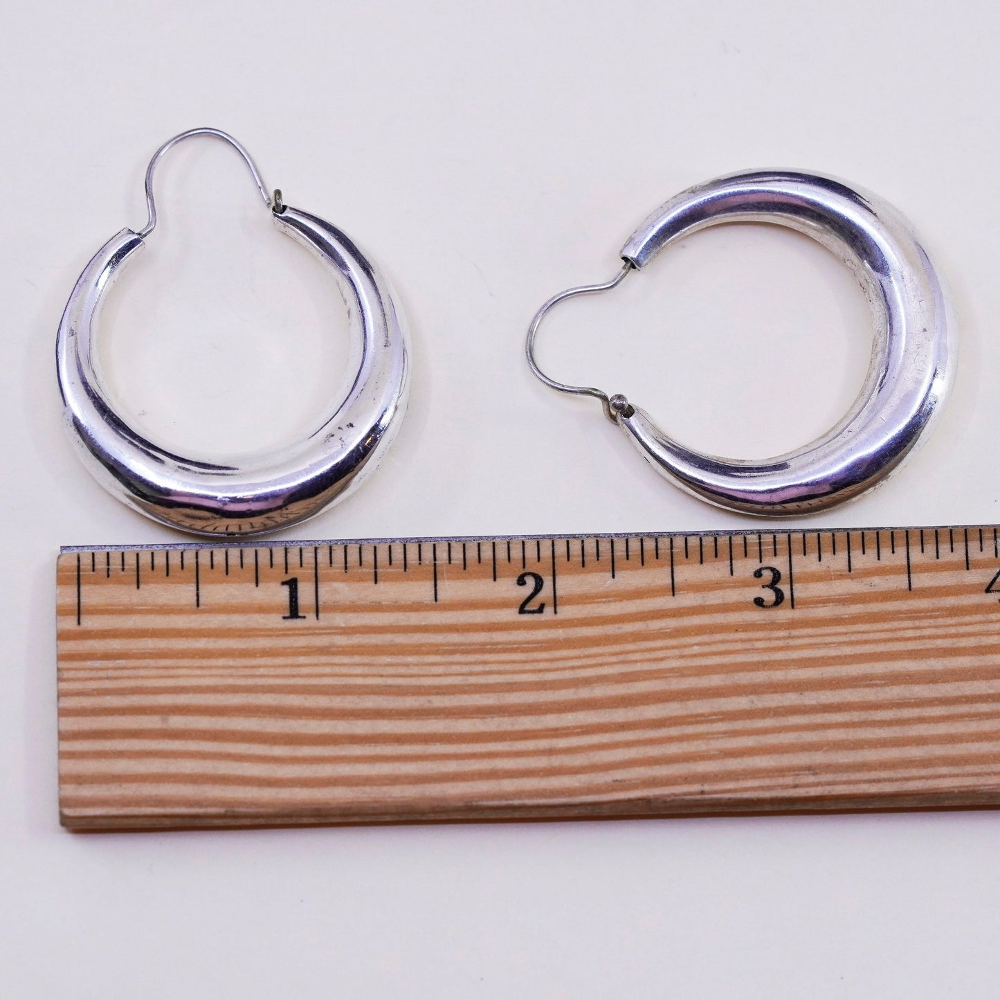 1.75” sterling silver handmade earrings, fashion minimalist primitive hoops