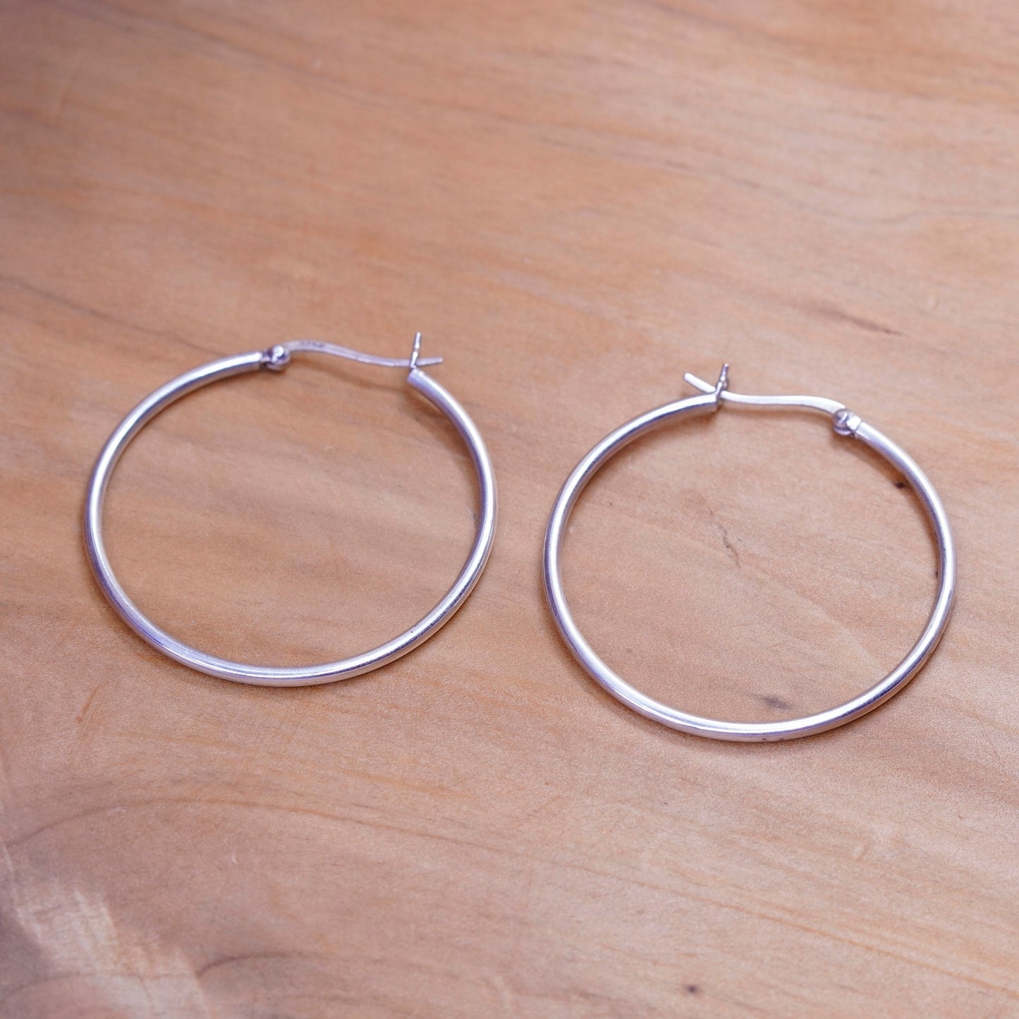 1.75”, vintage Sterling silver handmade earrings, 925 silver hoops