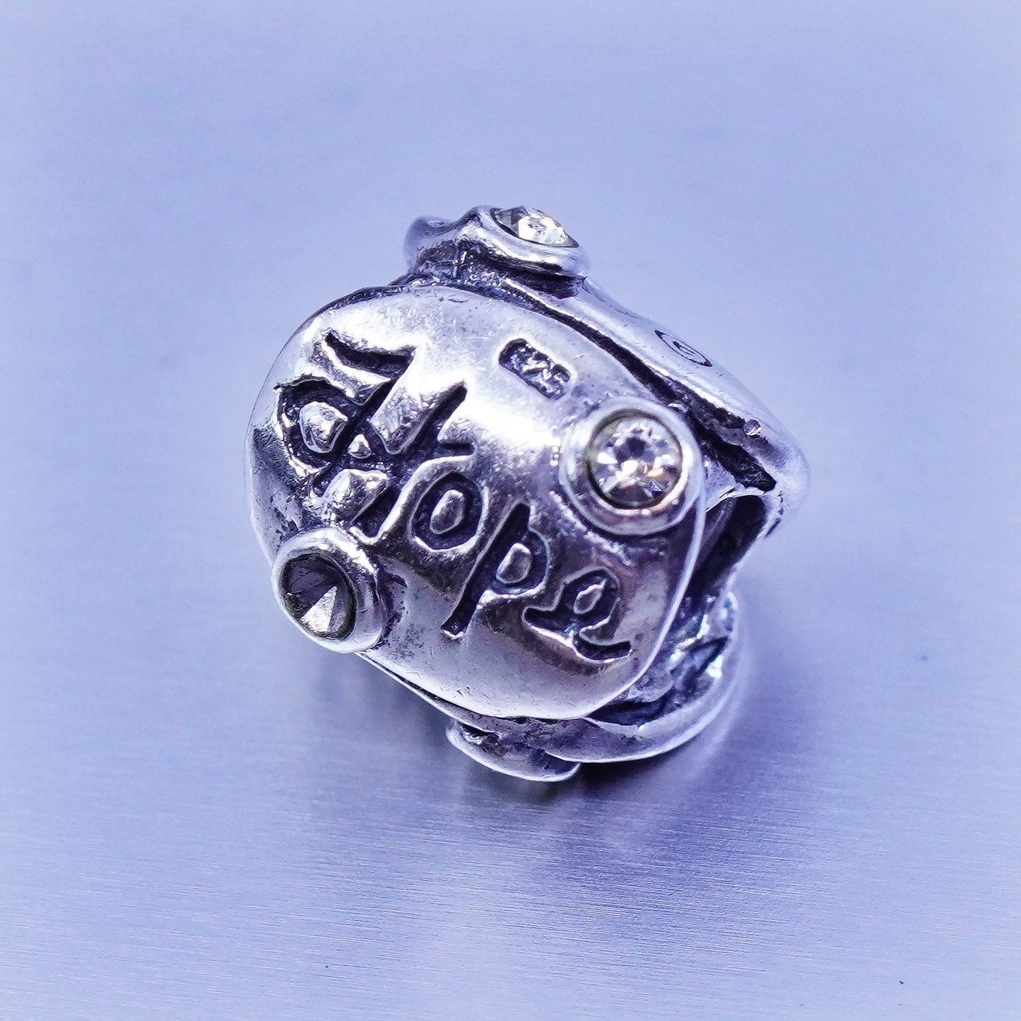 Antique Sterling silver handmade simple 925 bead Cz charm “hope love dream