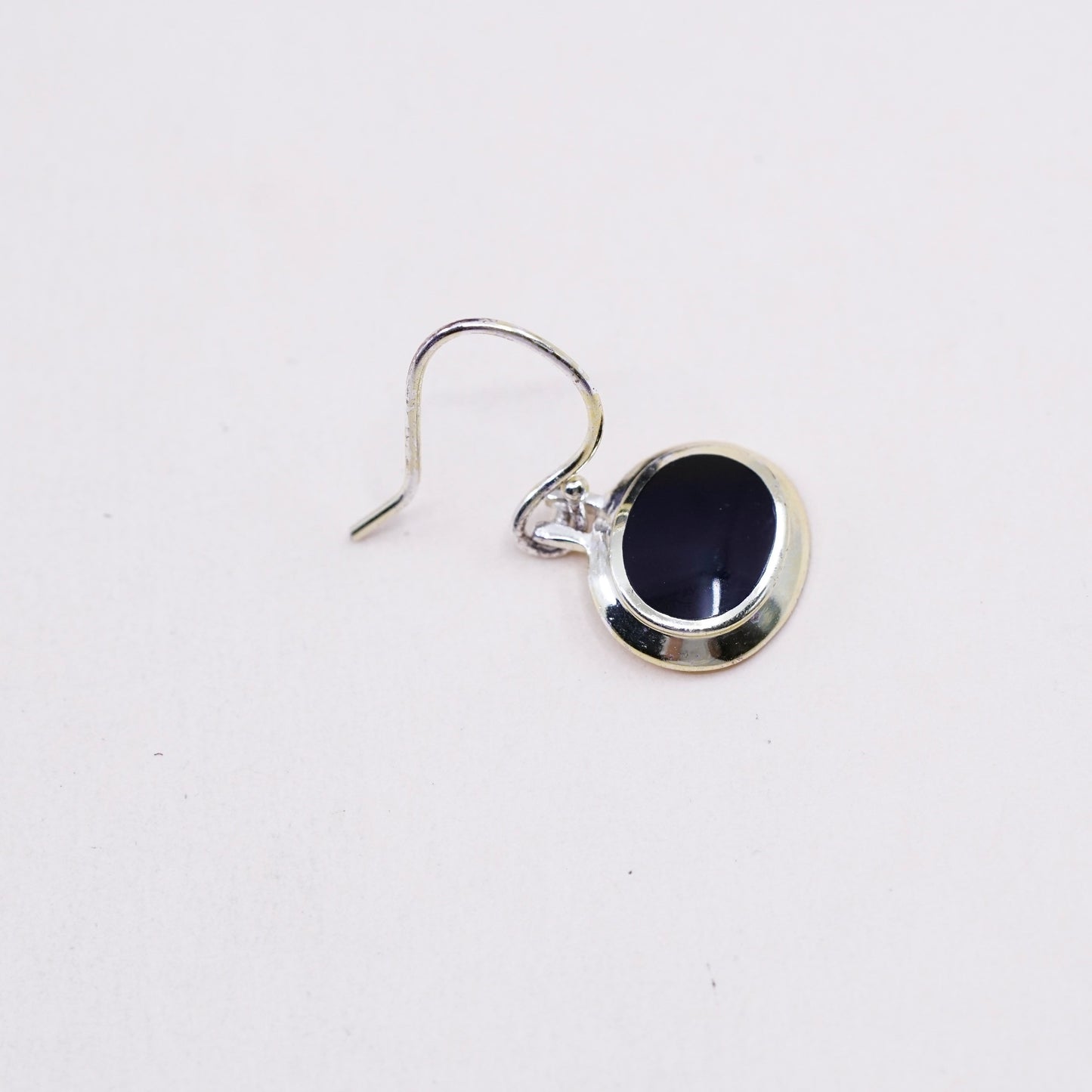 Vintage Sterling silver handmade earrings, 925 oval obsidian