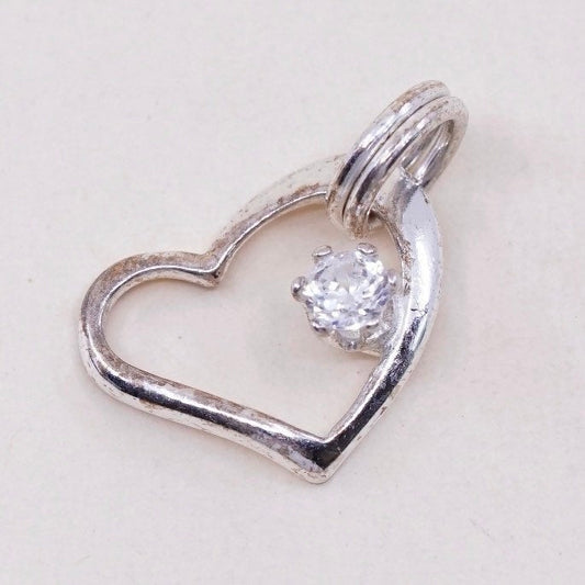 Vintage sterling silver heart shaped charm, 925 pendant with Cz