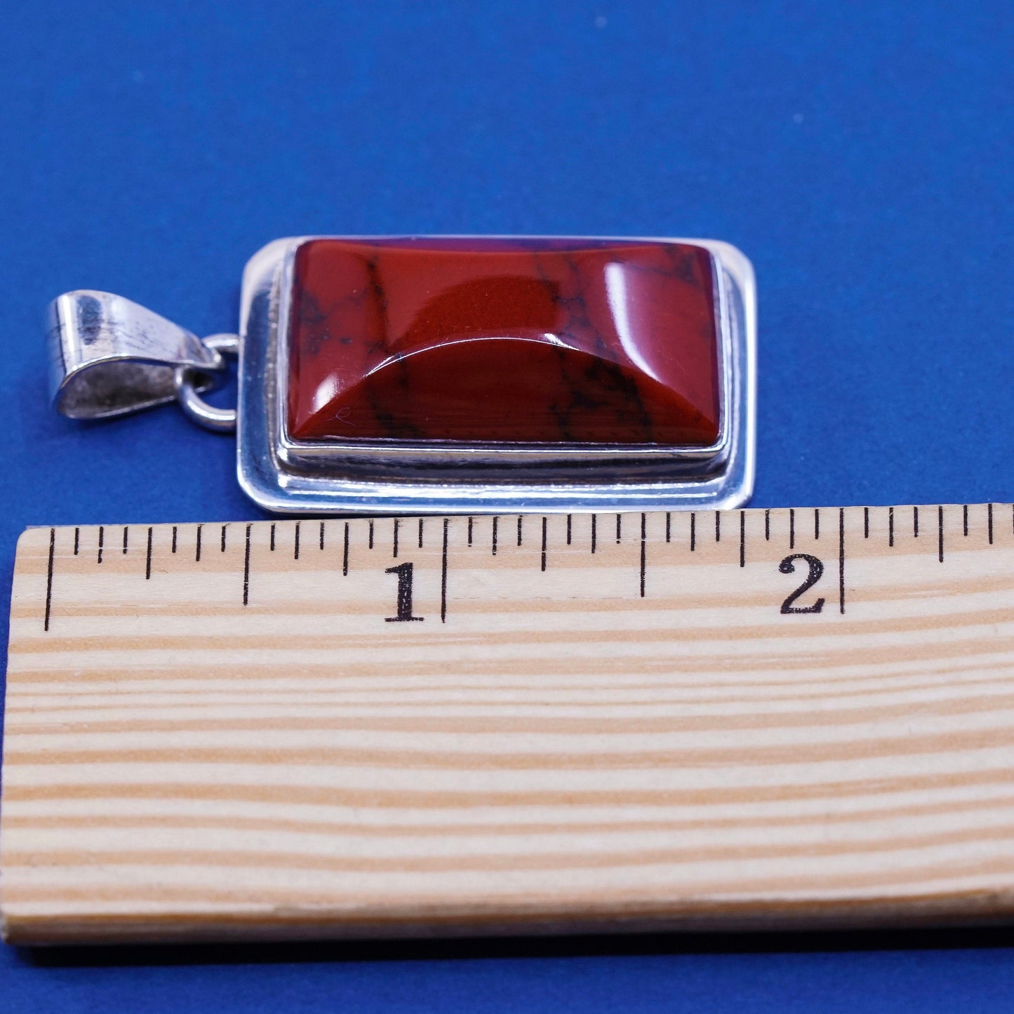 Vintage mexico sterling silver handmade pendant, 925 w/ square red bloodstone