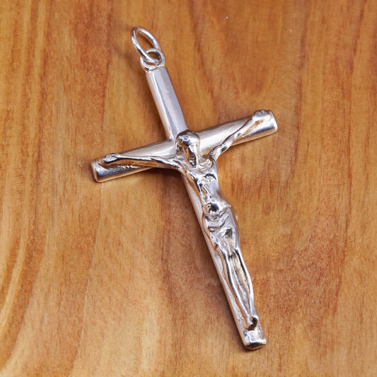 Vintage Sterling silver handmade pendant, huge 925 cross with Jesus