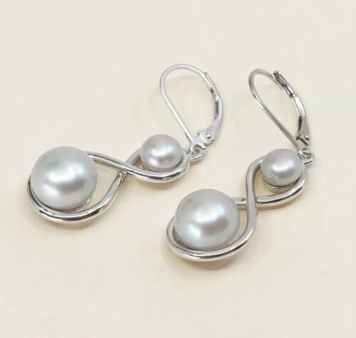 Vtg STERLING SILVER earrings with pearl dangles stamped 925 China Signed