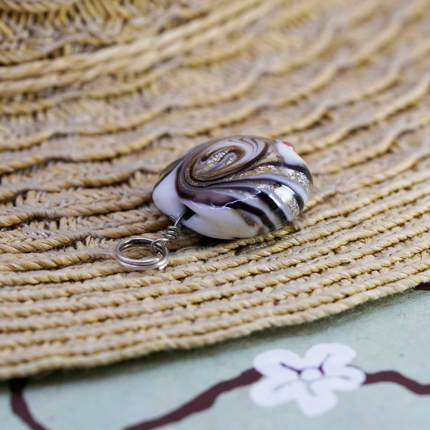 Vintage Sterling 925 silver handmade pendant with golden foil glass, unique