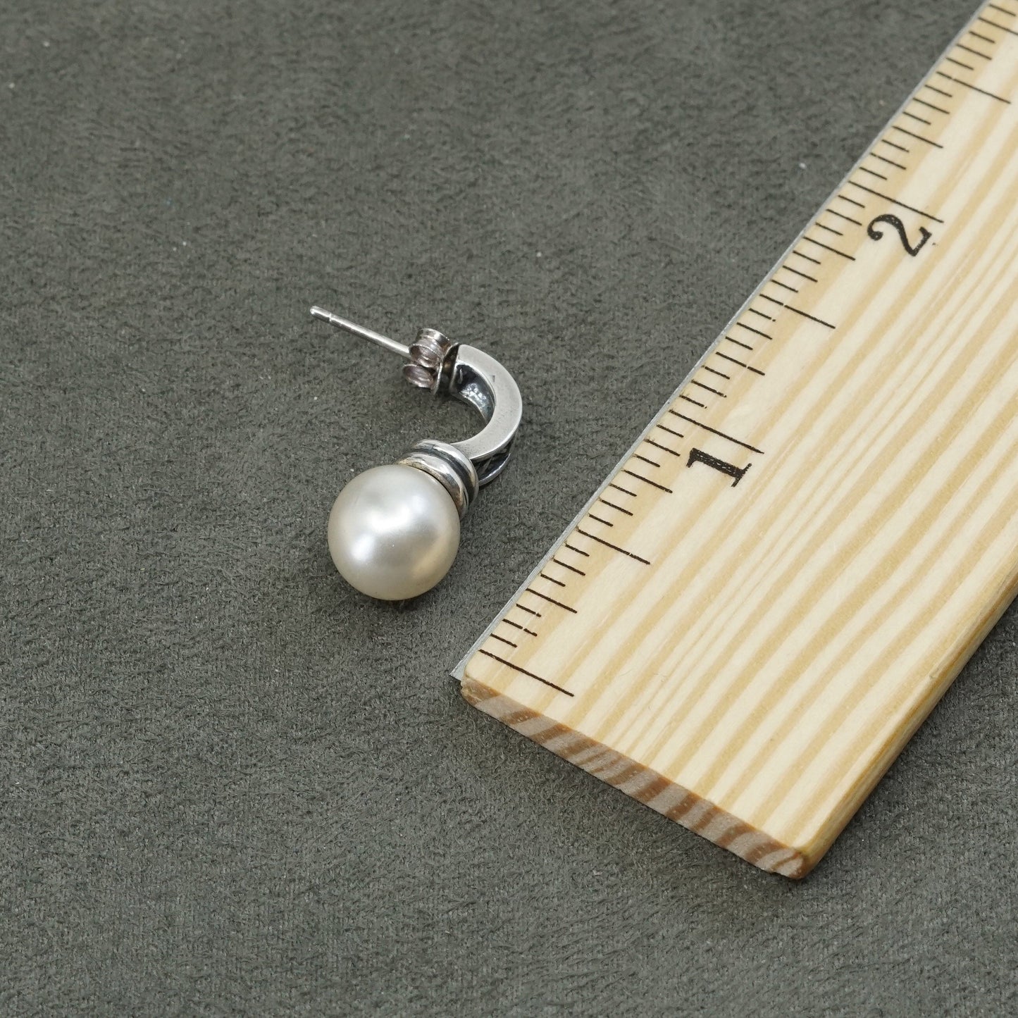 vtg Sterling silver handmade earrings, studs 925 w/ faux pearl N woven texture