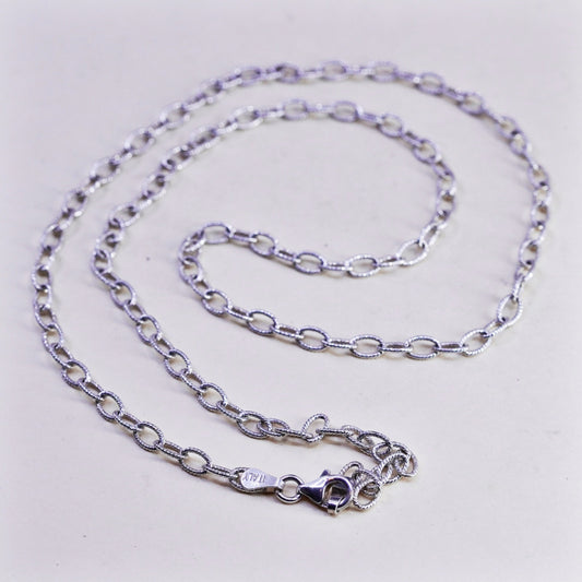 22”, 3mm, Vintage sterling 925 silver textured oval chain, necklace