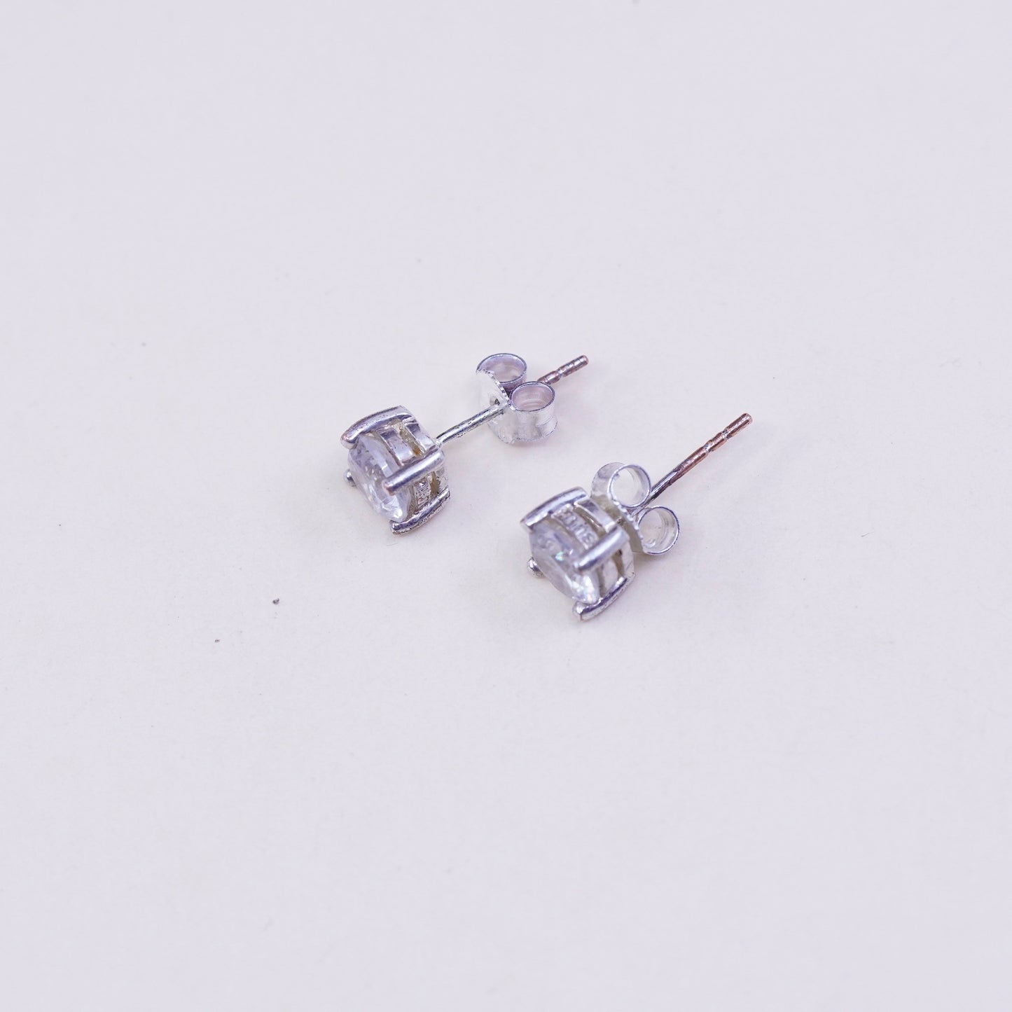 4mm, Vintage sterling silver genuine clear crystal studs, fashion minimalist earrings