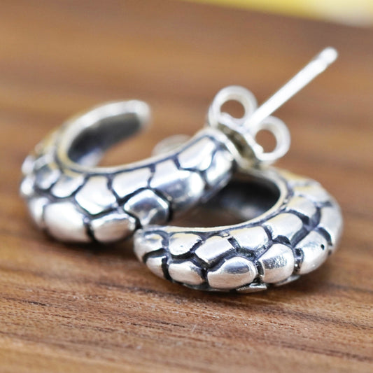 0.5”, vintage Sterling silver handmade earrings, 925 bead textured hoops