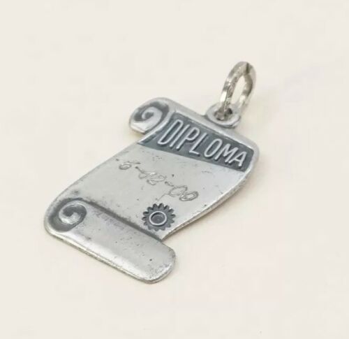 Vintage Sterling Silver Graduation Pendant, Diploma 925 Charm, Stamped Ster