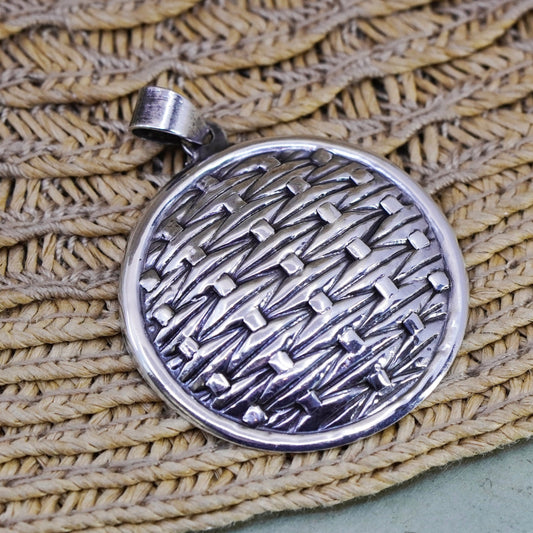 Vintage Sterling silver pendant, 925 circle with wired texture