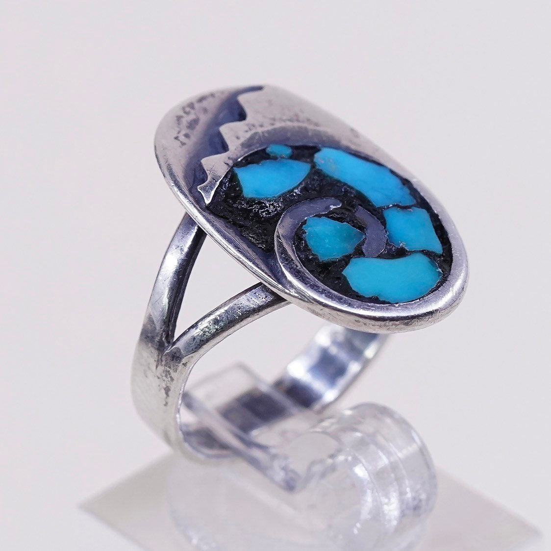 sz 6.75, sterling silver ring, Native American handmade 925 silver w/ turquoise