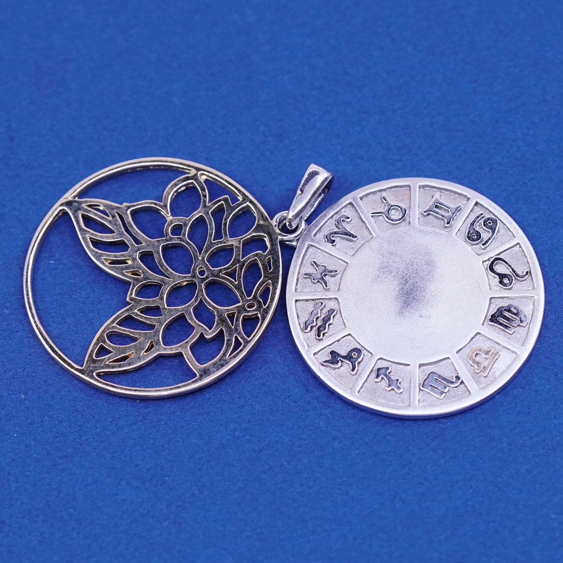 vtg Two Tone sterling silver Handmade pendant, 925 Libra Filigree flower