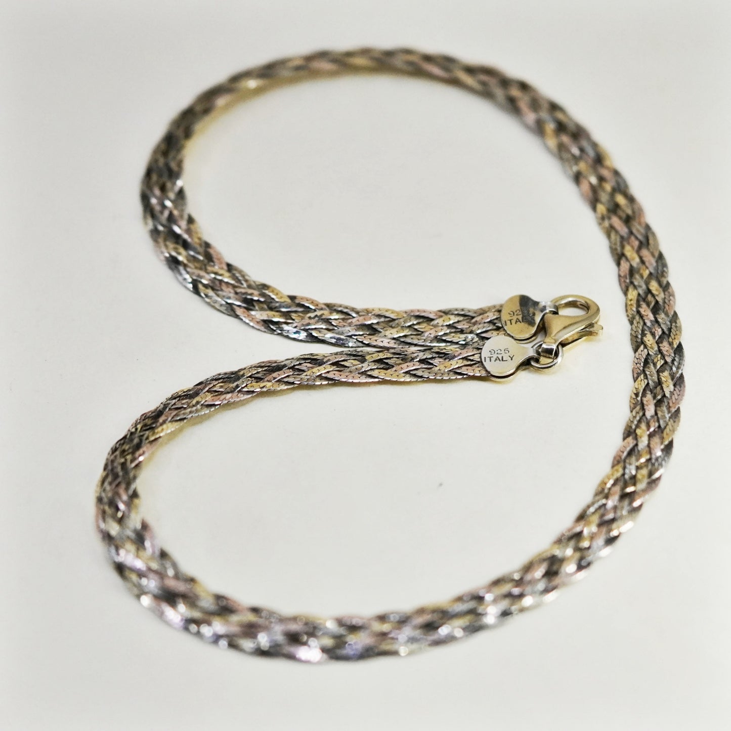 18”, gold filled sterling silver necklace, 925 woven braided herringbone chain