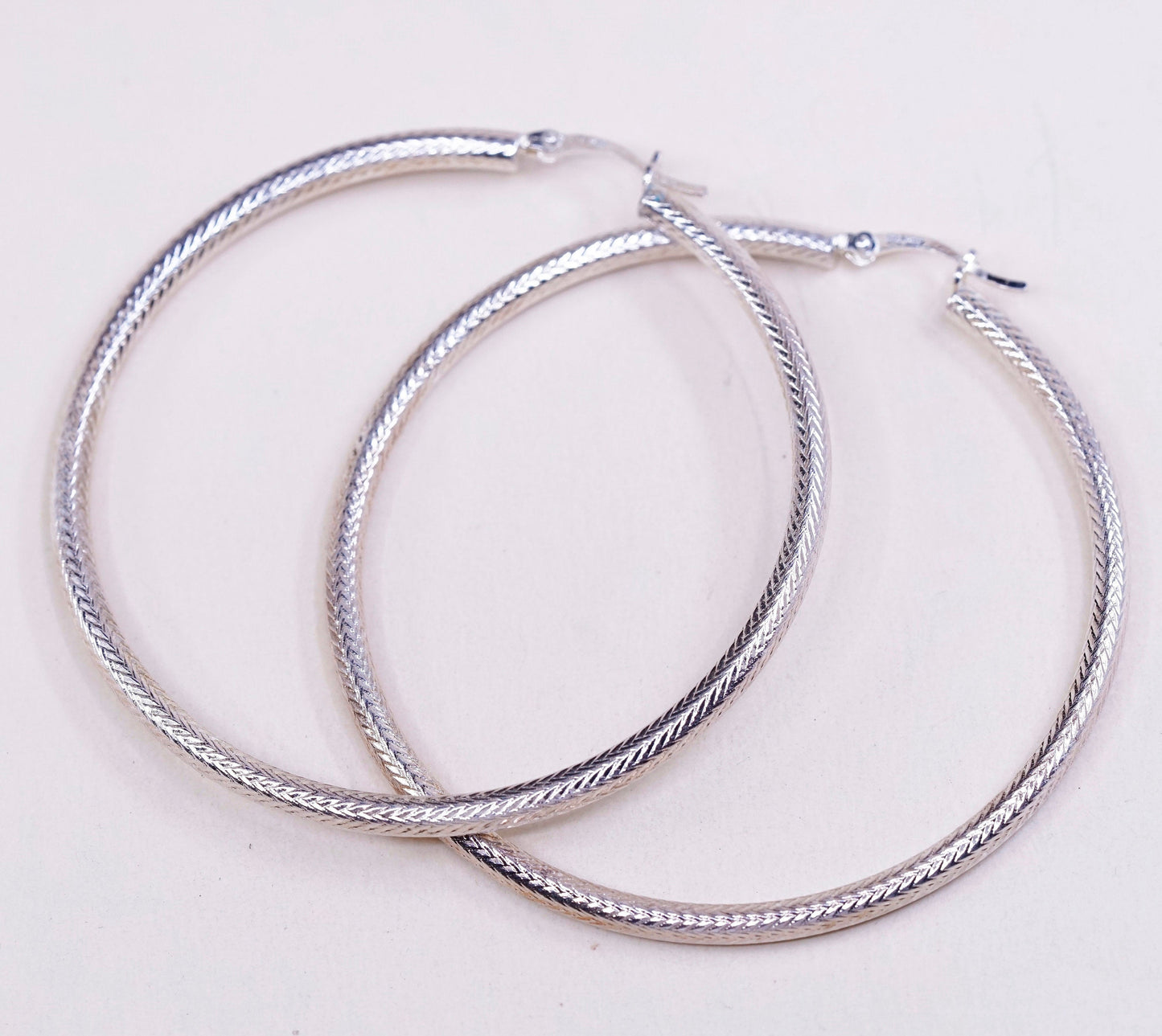 2.5”, vtg JCM gold over sterling silver handmade earrings, 925 textured hoops