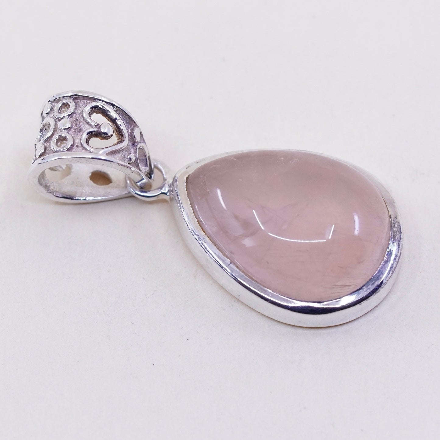 handmade sterling 925 silver filigree pendant with pink quartz teardrop pendant