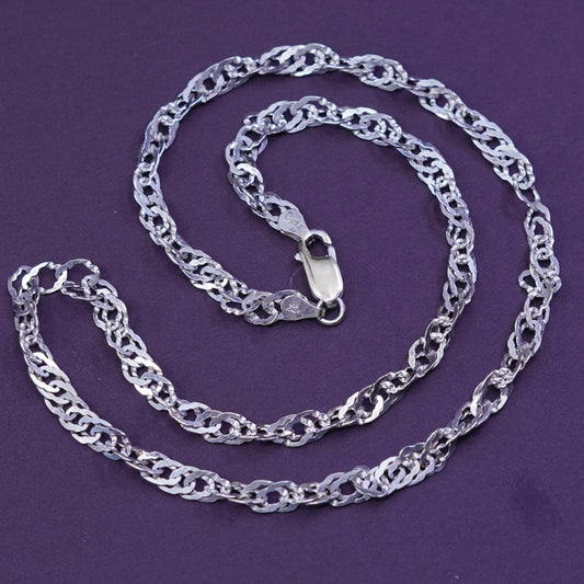 18”, 5mm, vintage Sterling silver necklace, 925 twisted oval link chain