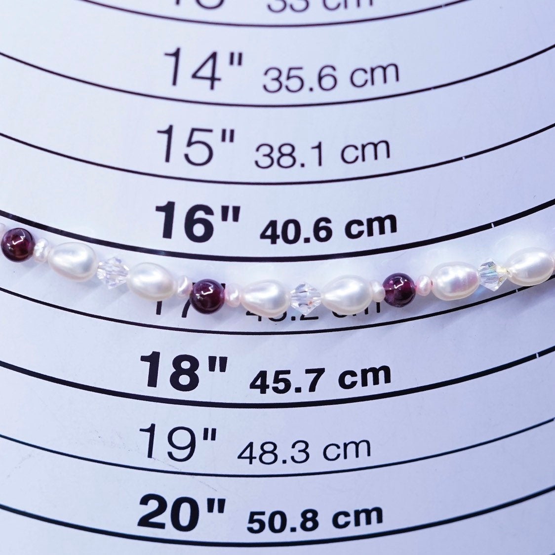 17", Sterling silver handmade necklace 925 clasp freshwater pearl garnet beads