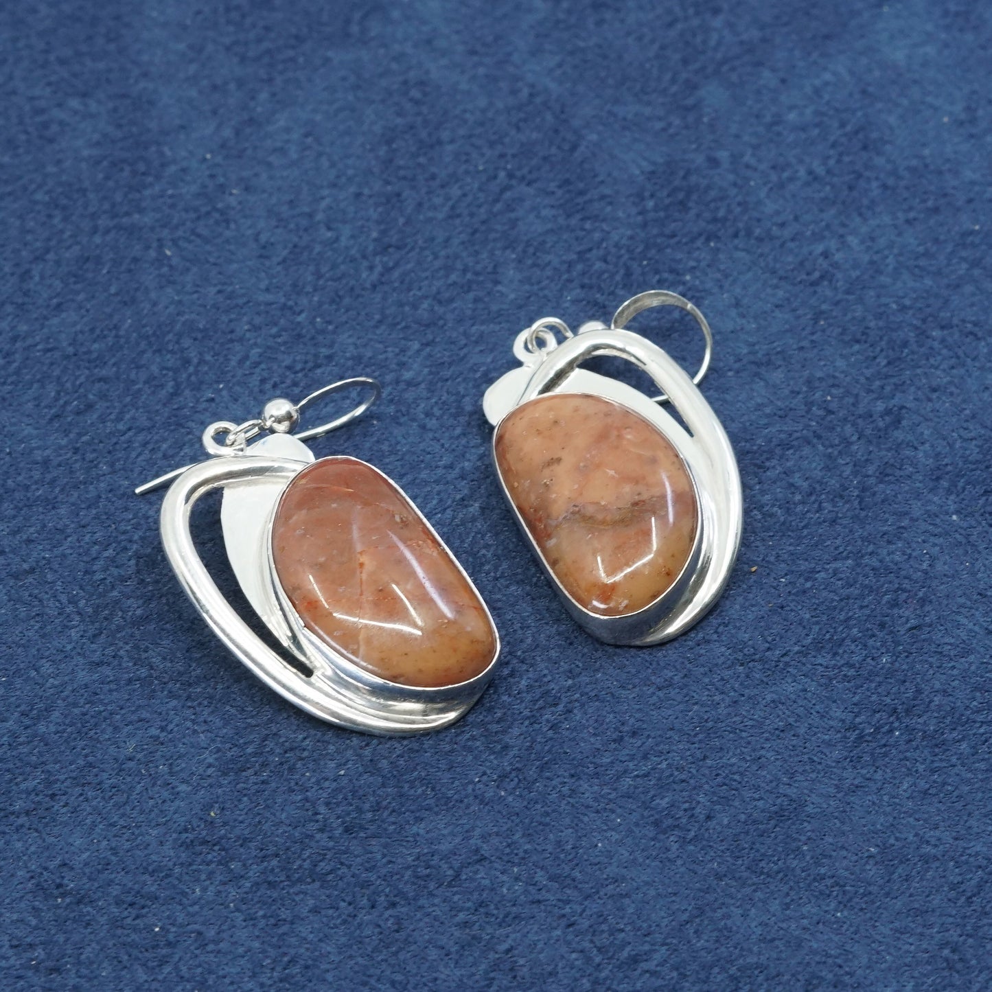 vtg sterling silver handmade earrings, 925 w/ agate drops, stamped 925