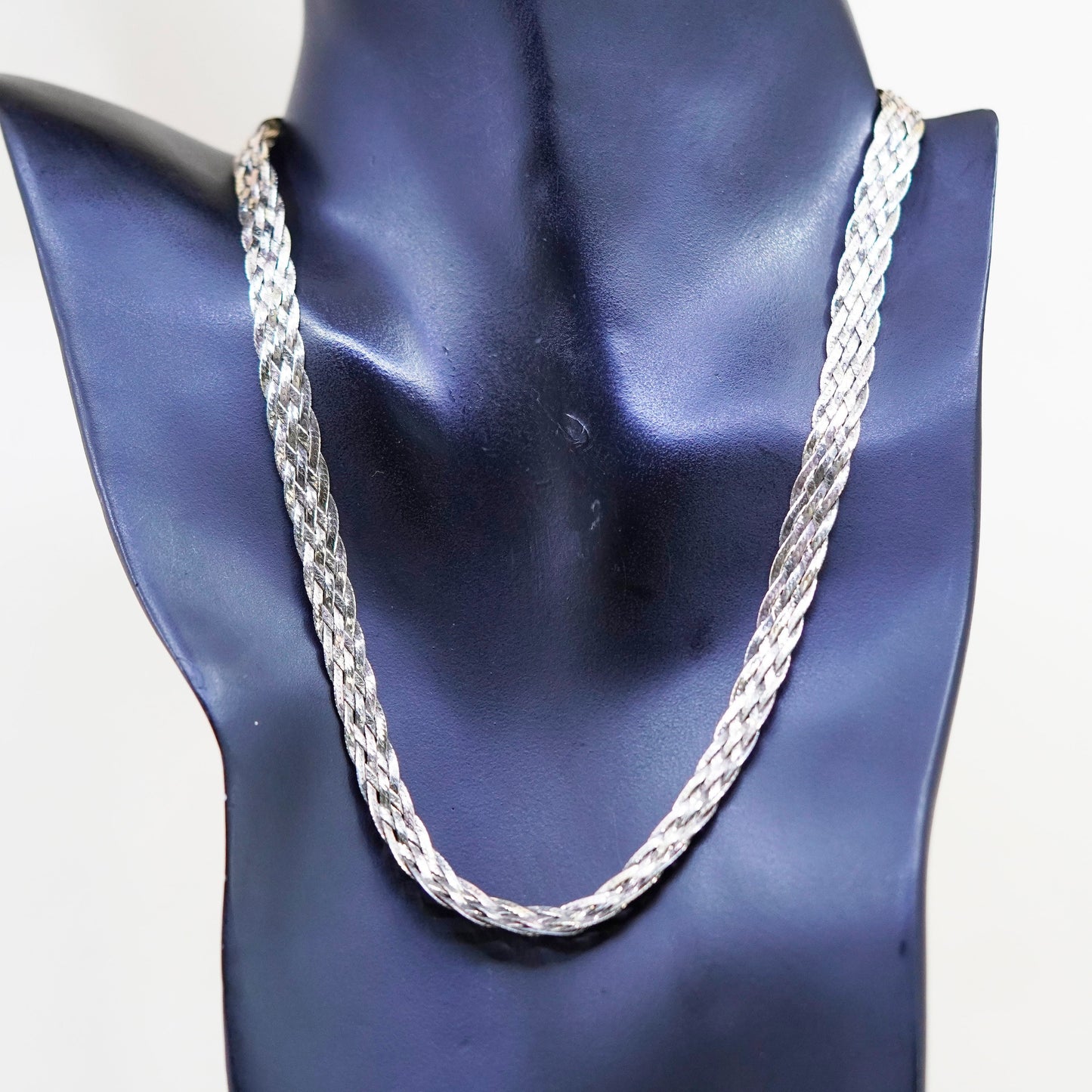 18”, gold filled sterling silver necklace, 925 woven braided herringbone chain