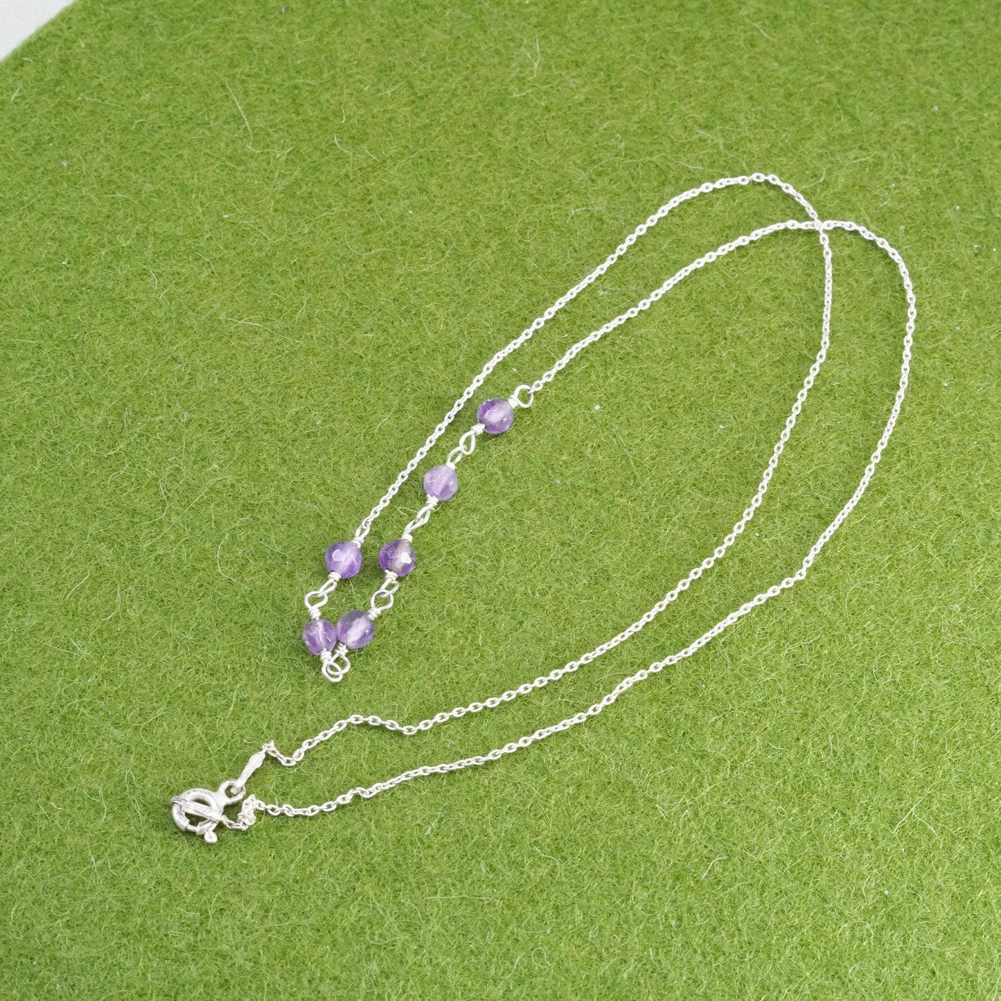 17”, Sterling silver handmade necklace, 925 circle chain with amethyst beads