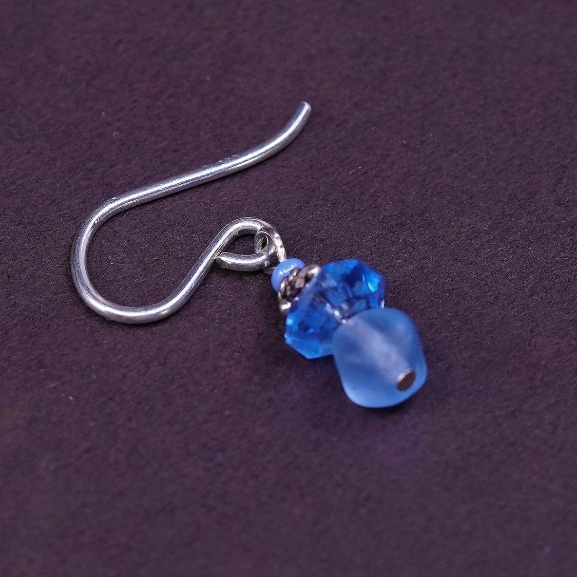 vtg Sterling silver handmade earrings, 925 hooks with blue crystal beads