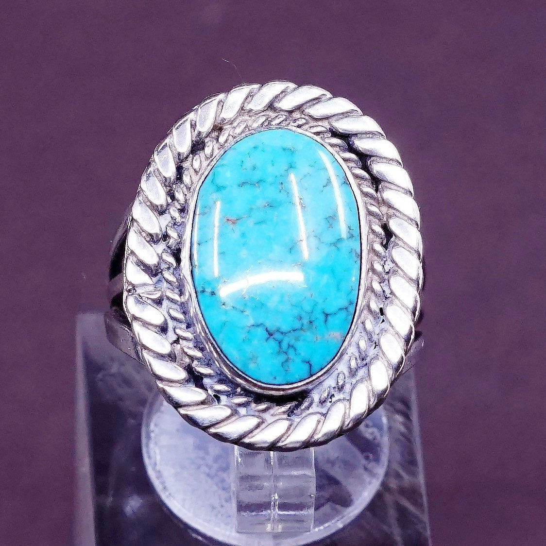 sz 6.5, vtg Sterling silver handmade ring, 925 w/ turquoise, handmade sterling