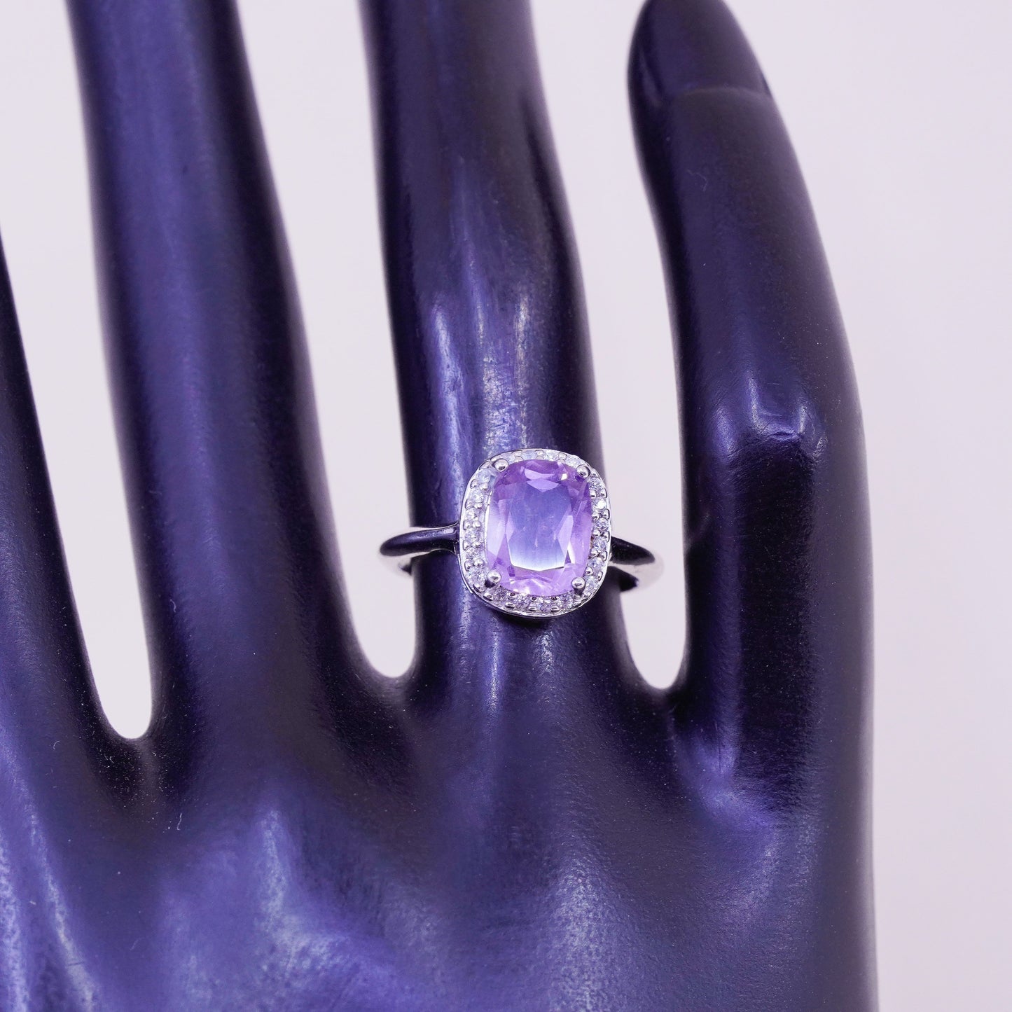 Size 6, vintage Sterling silver handmade cocktail ring, 925 with amethyst Cz