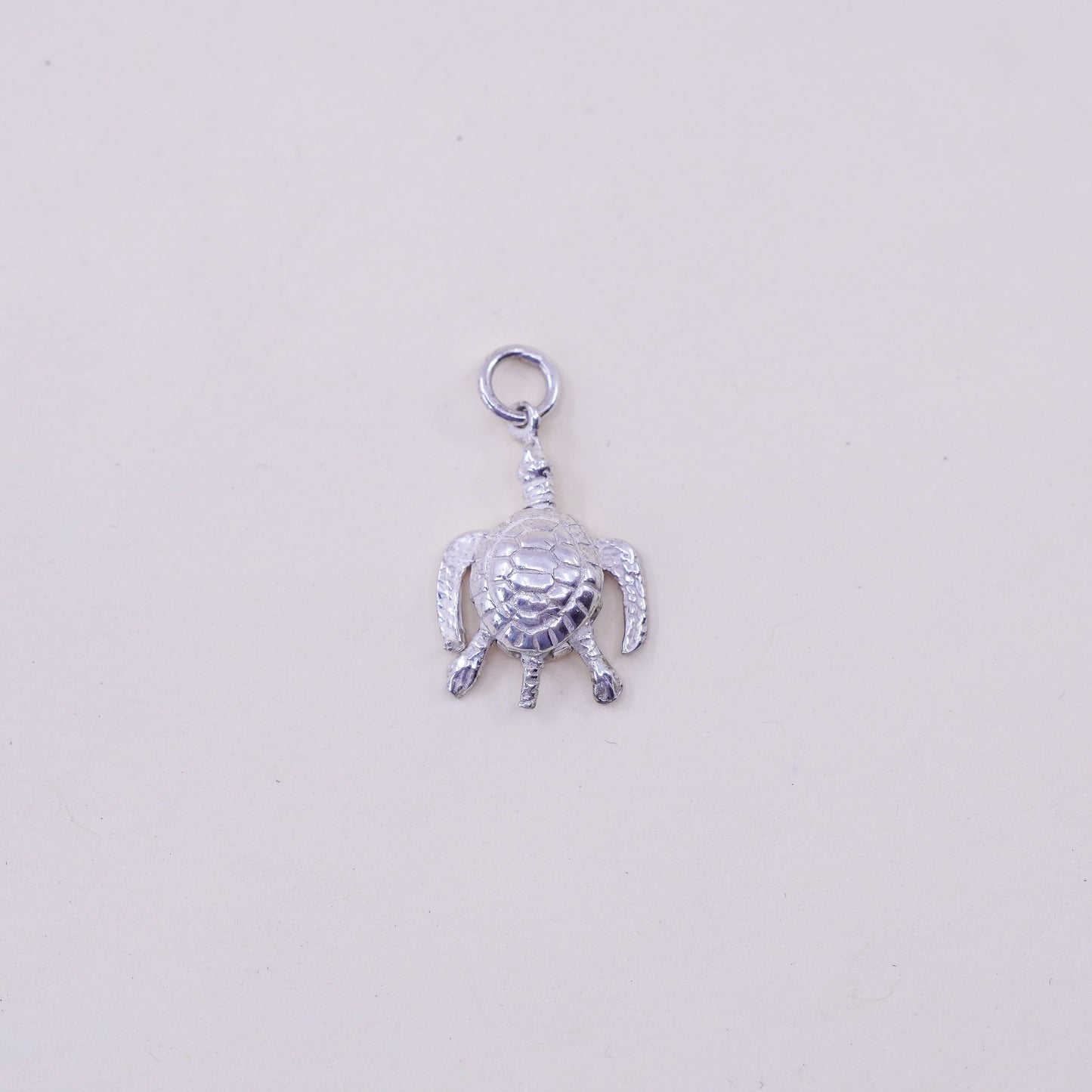 Vintage sterling silver handmade pendant, 925 turtle charm with movable joints