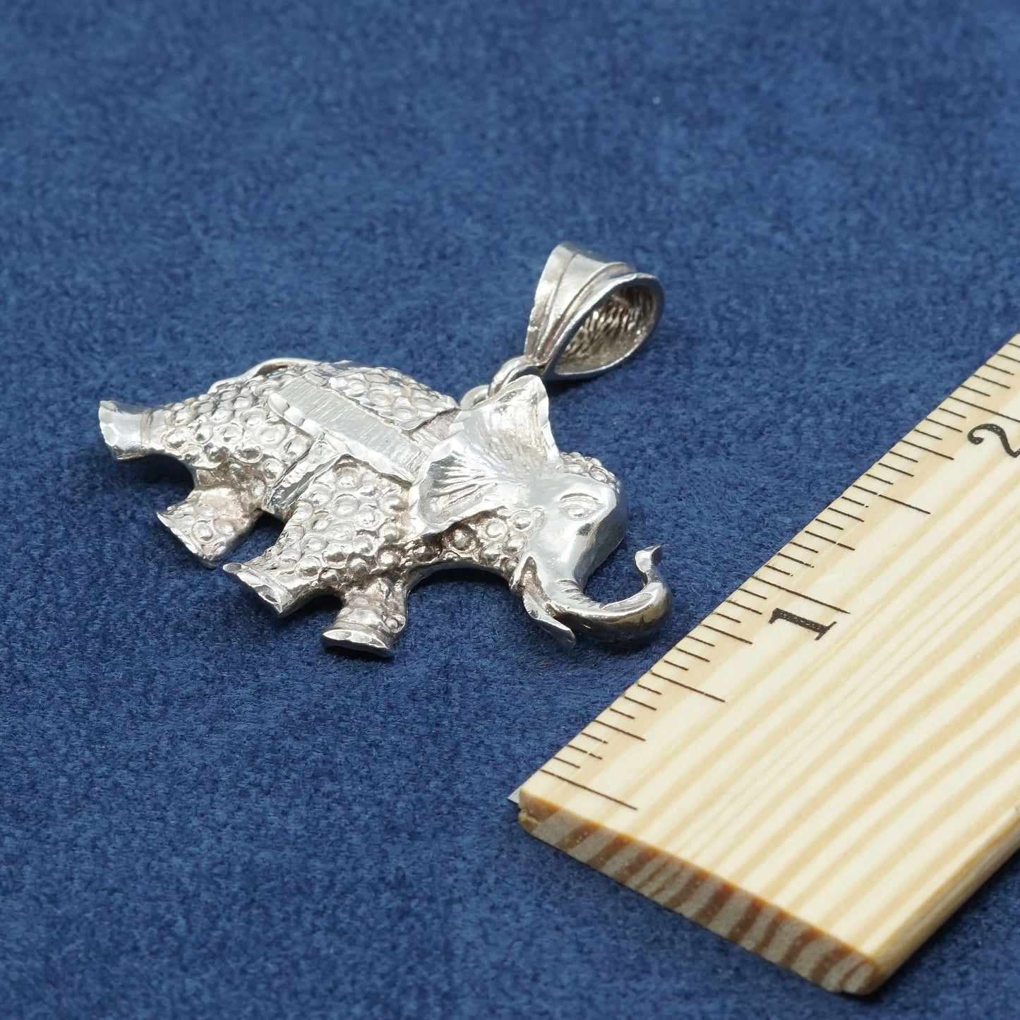 Vtg Sterling silver handmade huge elephant pendant, 925, stamped 925